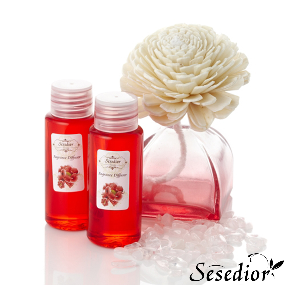 【Sesedior】冰晶玻璃玫瑰牡丹擴香花組(含開運水晶)